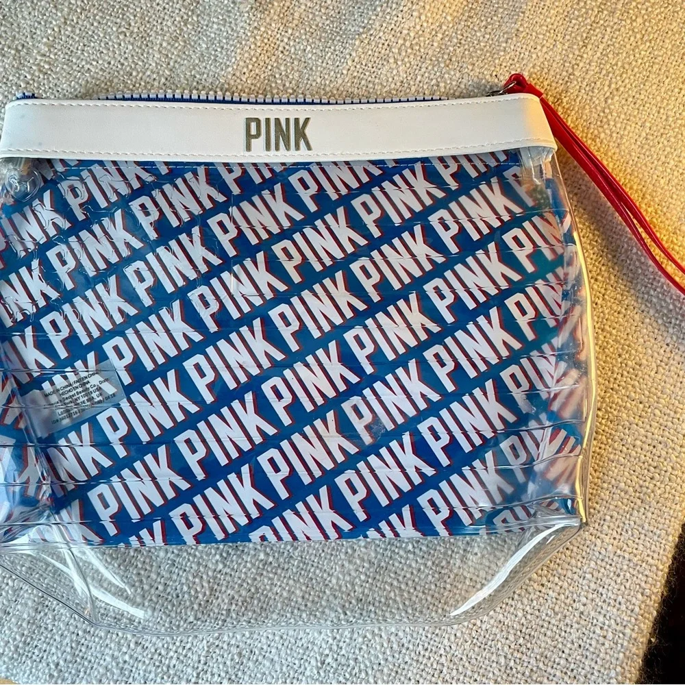 Victoria Secret PINK Zipper Cosmetic Bag. See Through Acrylic Blue Pink 10 x 8